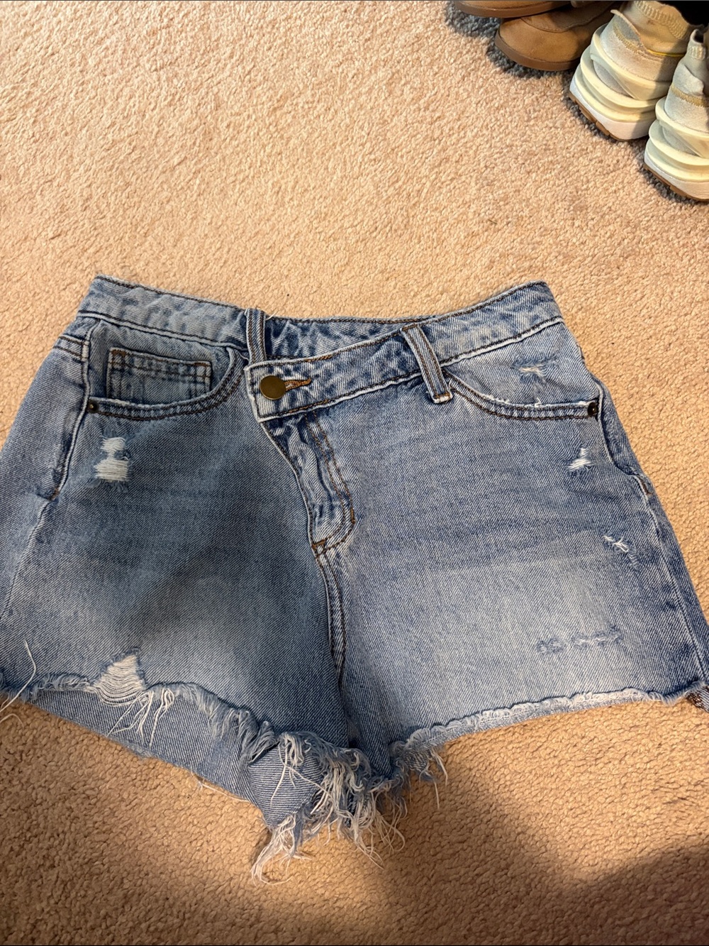 Altar'd State Washed Light Blue Distressed Denim Shorts